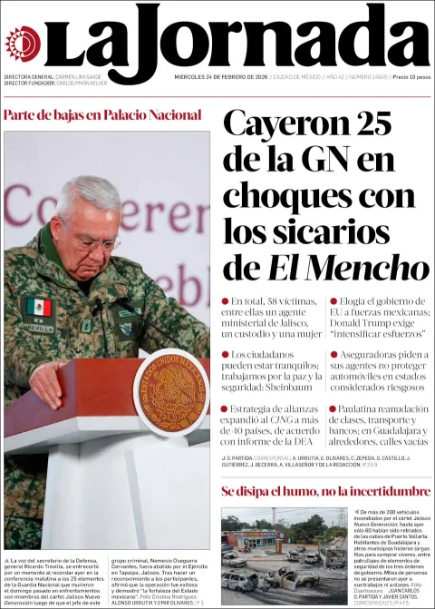 Portada de La Jornada del martes, 24 de febrero de 2026