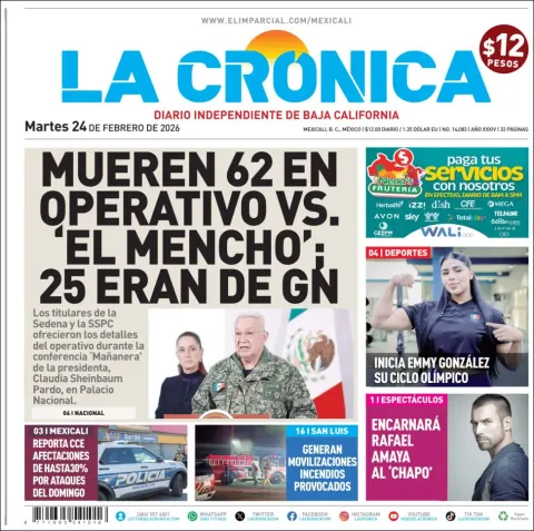 Portada de La Cronica del martes, 24 de febrero de 2026