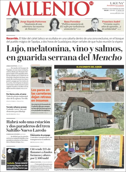 Portada de Milenio Laguna del martes, 24 de febrero de 2026