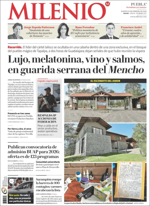 Portada de Milenio Puebla del martes, 24 de febrero de 2026