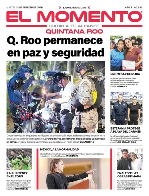 Portada de El Momento Quintana Roo del martes, 24 de febrero de 2026