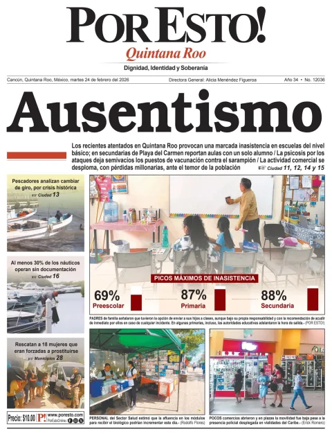 Portada de Por Esto (quintana Roo Cancun) del martes, 24 de febrero de 2026
