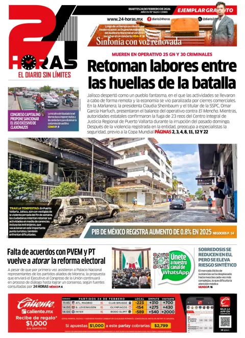 Portada de 24 Horas del martes, 24 de febrero de 2026