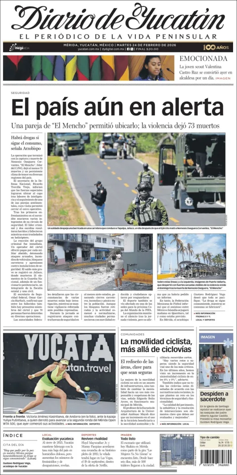 Portada de Diario de Yucatán del martes, 24 de febrero de 2026