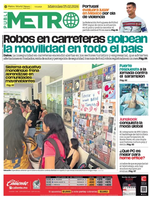 Portada de Publimetro Merida del miércoles, 25 de febrero de 2026