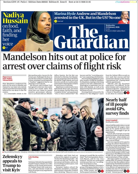 Portada de The Guardian (reino Unido) del miércoles, 25 de febrero de 2026