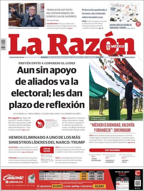 Portada de La Razon del miércoles, 25 de febrero de 2026