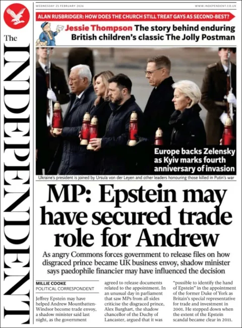 Portada de The Independent del miércoles, 25 de febrero de 2026