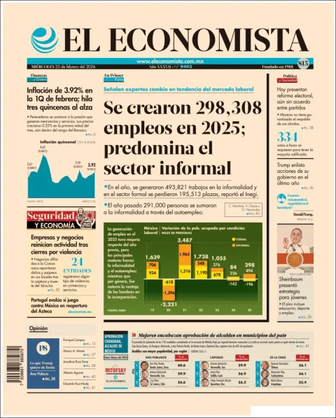 Portada de El Economista del miércoles, 25 de febrero de 2026