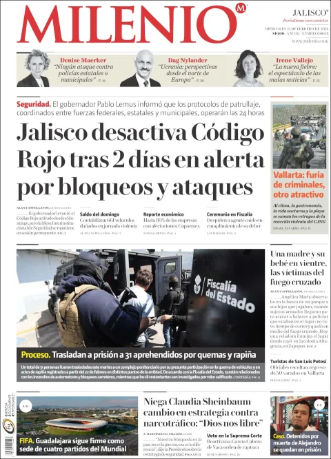 Portada de Milenio Jalisco del miércoles, 25 de febrero de 2026