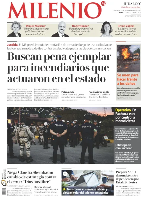 Portada de Milenio Hidalgo del miércoles, 25 de febrero de 2026