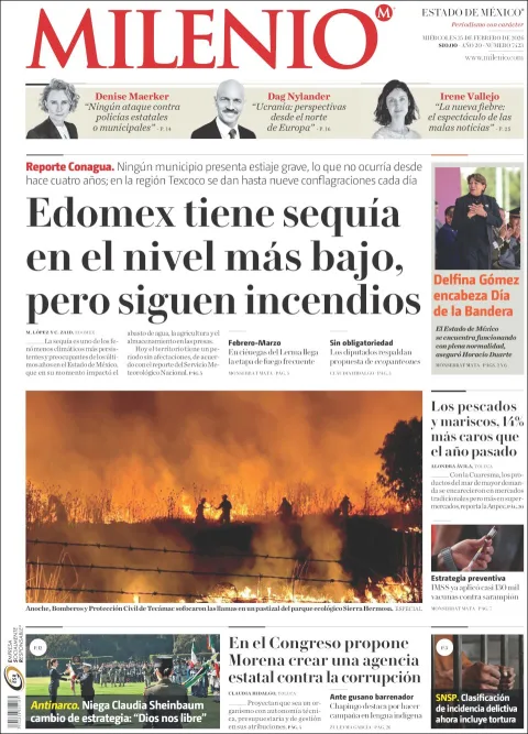 Portada de Milenio Edo de Mexico del miércoles, 25 de febrero de 2026