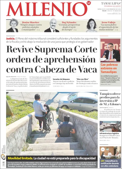 Portada de Milenio Tamaulipas del miércoles, 25 de febrero de 2026