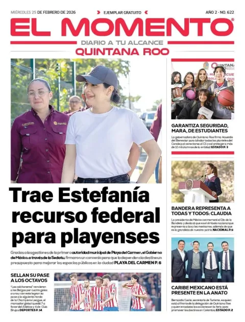 Portada de El Momento Quintana Roo del miércoles, 25 de febrero de 2026