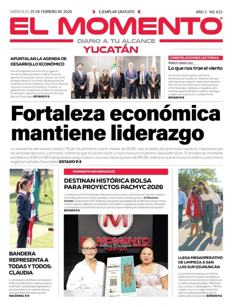 Portada de El Momento Yucatan del miércoles, 25 de febrero de 2026