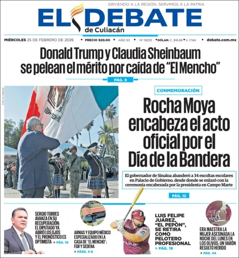 Portada de El Debate de Culiacan del miércoles, 25 de febrero de 2026