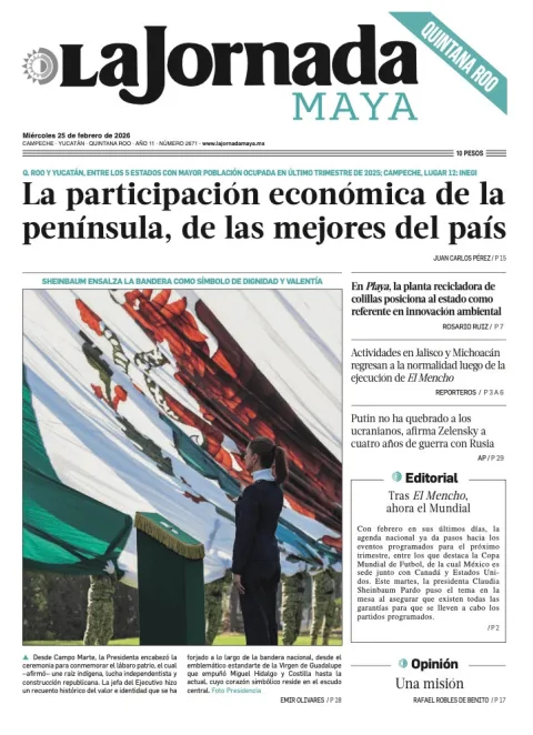 Portada de La Jornada Maya Quintana Roo del miércoles, 25 de febrero de 2026