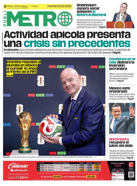 Portada de Publimetro Merida del jueves, 26 de febrero de 2026