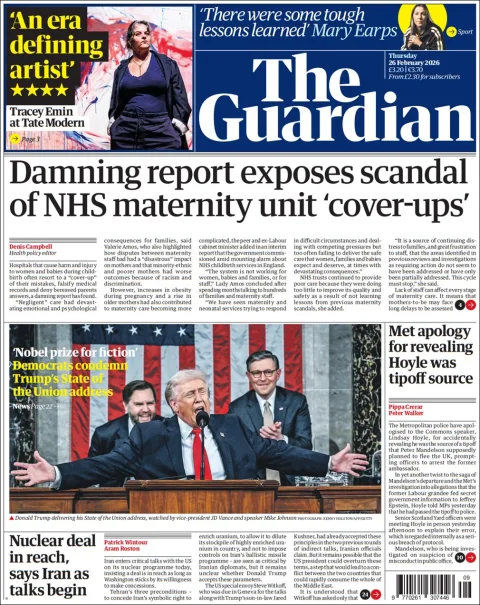 Portada de The Guardian (reino Unido) del jueves, 26 de febrero de 2026