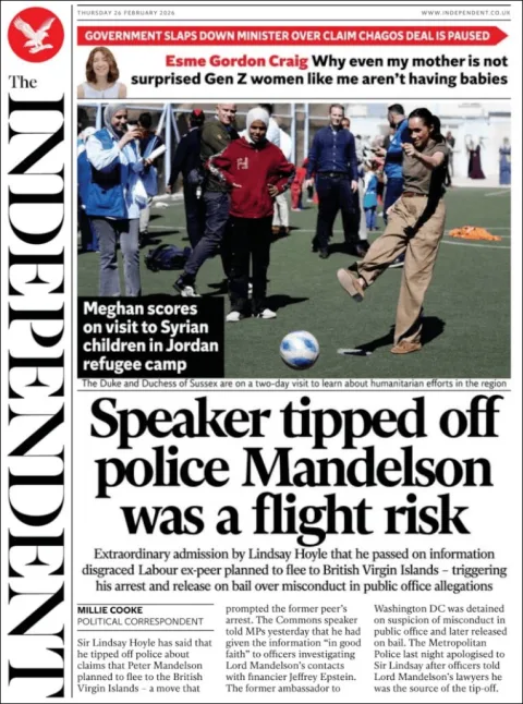 Portada de The Independent del jueves, 26 de febrero de 2026