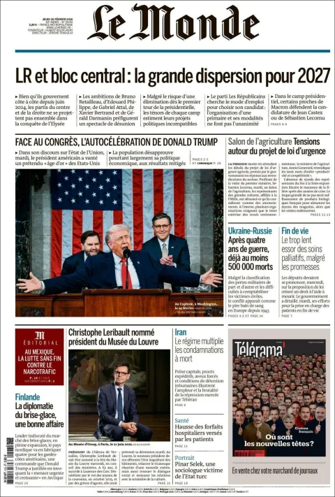 Portada de Le Monde del jueves, 26 de febrero de 2026