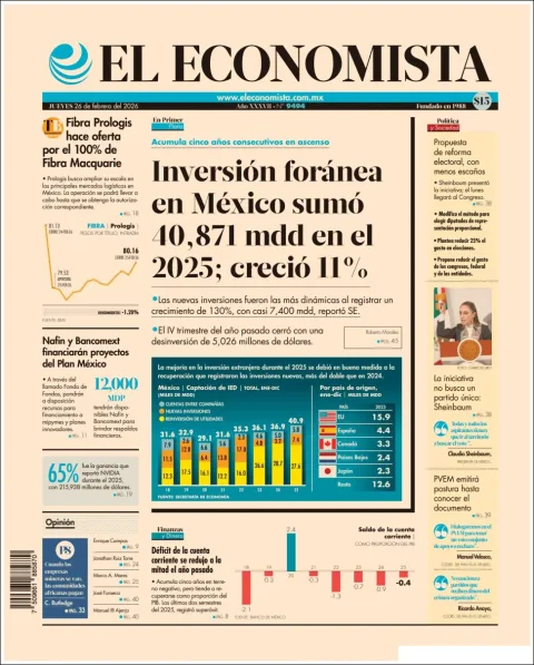 Portada de El Economista del jueves, 26 de febrero de 2026