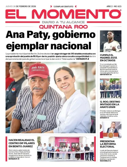 Portada de El Momento Quintana Roo del jueves, 26 de febrero de 2026