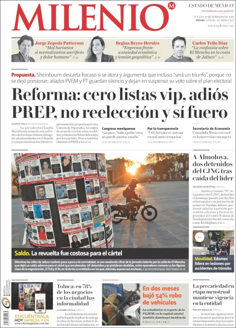 Portada de Milenio Edo de Mexico del jueves, 26 de febrero de 2026