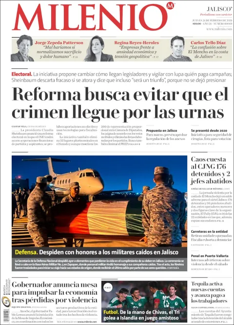 Portada de Milenio Jalisco del jueves, 26 de febrero de 2026