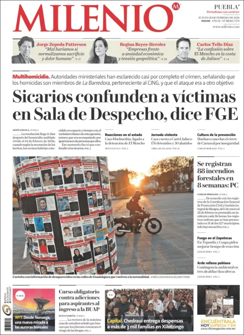 Portada de Milenio Puebla del jueves, 26 de febrero de 2026