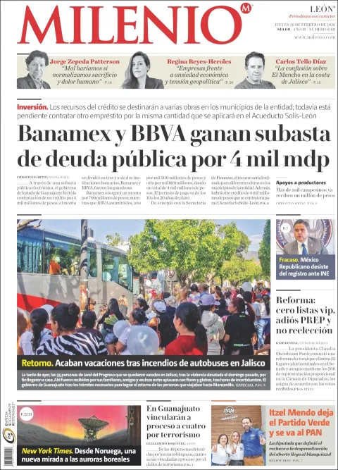 Portada de Milenio Leon del jueves, 26 de febrero de 2026