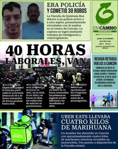 Portada de En Cambio - Quintana Roo (portada) del jueves, 26 de febrero de 2026