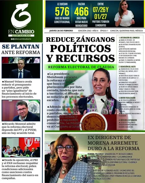 Portada de En Cambio - Quintana Roo (contraportada) del jueves, 26 de febrero de 2026