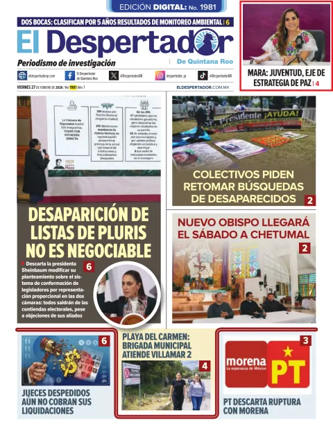 Portada de El Despertador de Quintana Roo del viernes, 27 de febrero de 2026