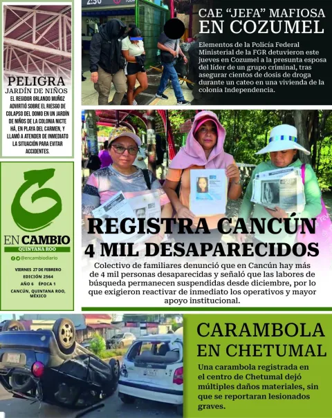 Portada de En Cambio - Quintana Roo (portada) del viernes, 27 de febrero de 2026
