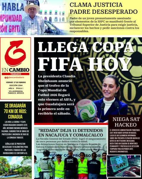 Portada de En Cambio - Tabasco (portada) del viernes, 27 de febrero de 2026