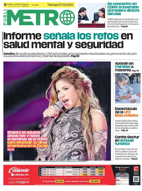 Portada de Publimetro Merida del viernes, 27 de febrero de 2026
