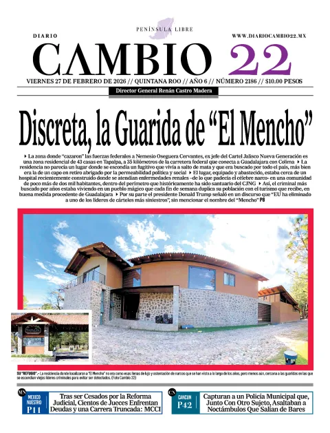 Portada de Diario Cambio 22 (contraportada) del viernes, 27 de febrero de 2026