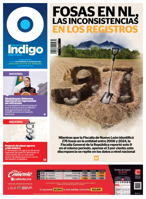 Portada de Reporte Indigo Monterrey del viernes, 27 de febrero de 2026