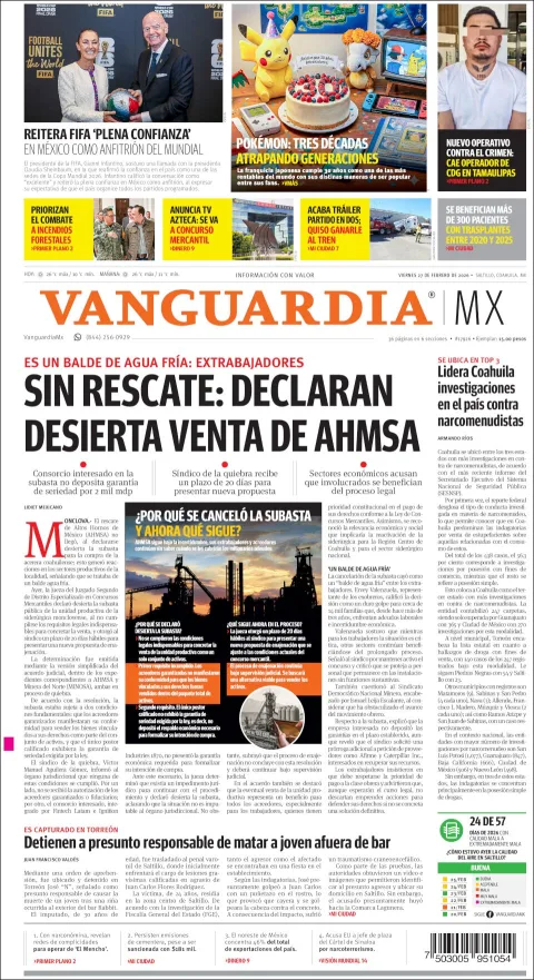 Portada de Vanguardia del viernes, 27 de febrero de 2026