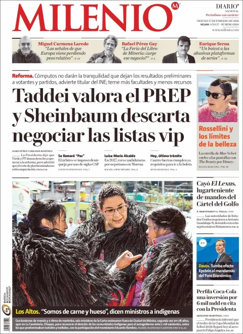 Portada de Milenio del viernes, 27 de febrero de 2026