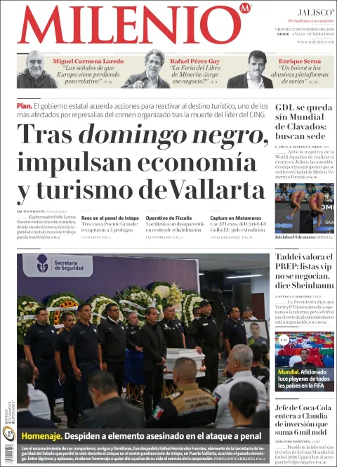 Portada de Milenio Jalisco del viernes, 27 de febrero de 2026