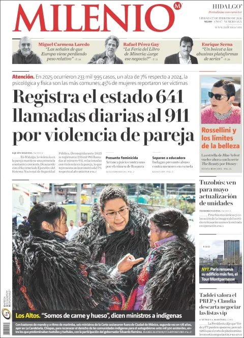 Portada de Milenio Hidalgo del viernes, 27 de febrero de 2026