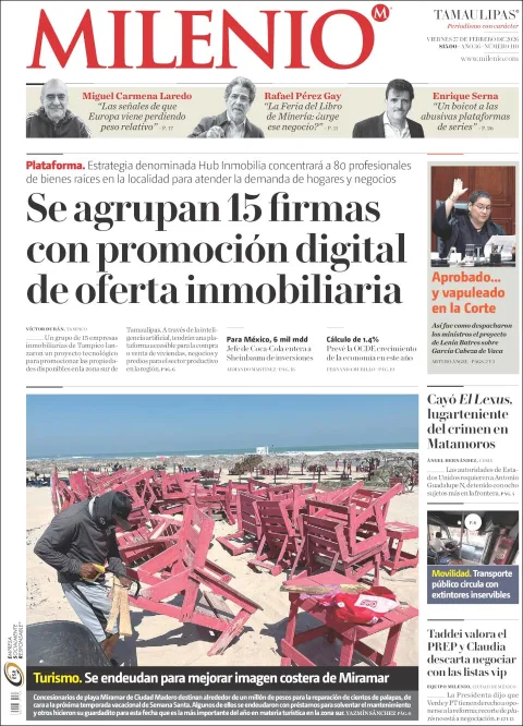 Portada de Milenio Tamaulipas del viernes, 27 de febrero de 2026