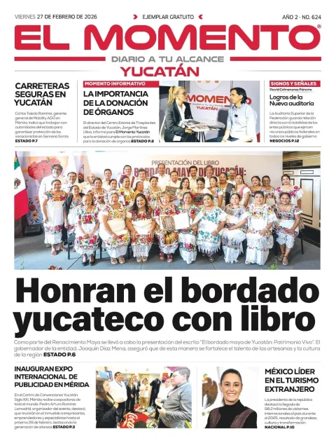 Portada de El Momento Yucatan del viernes, 27 de febrero de 2026