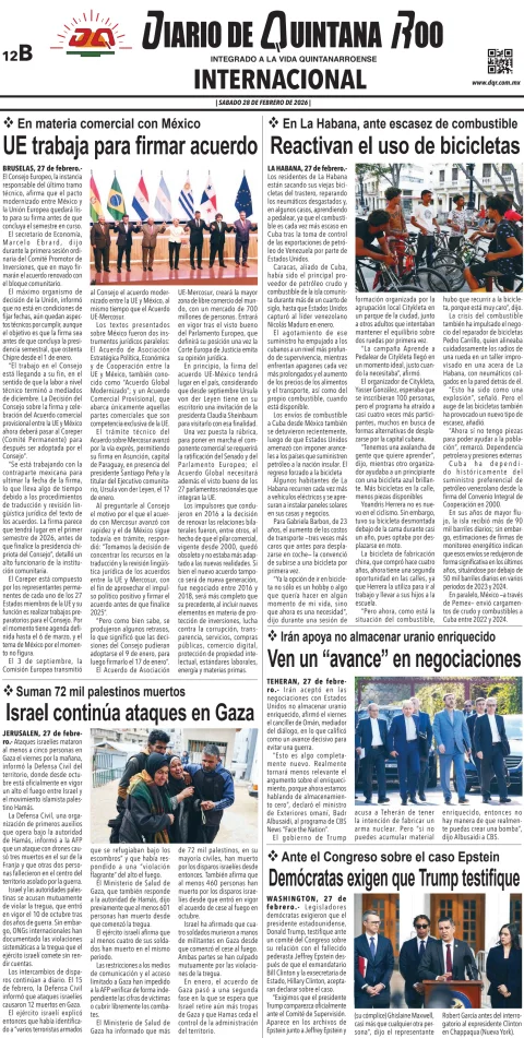 Portada de Diario de Quintana Roo (contra Portada) del sábado, 28 de febrero de 2026