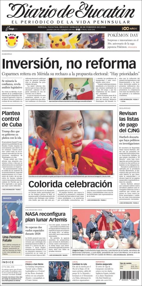 Portada de Diario de Yucatán del sábado, 28 de febrero de 2026