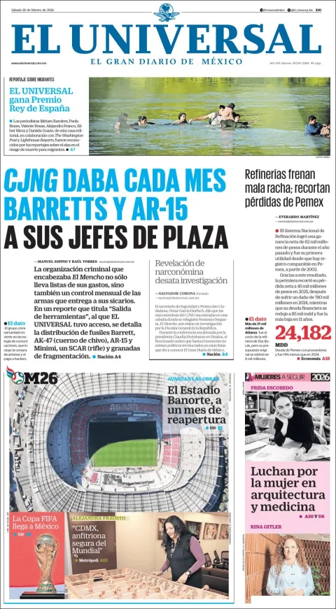 Portada de El Universal del sábado, 28 de febrero de 2026