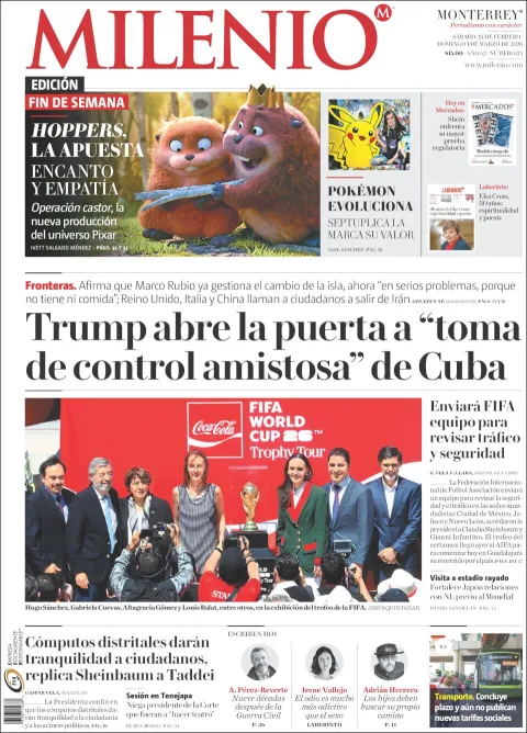 Portada de Milenio del sábado, 28 de febrero de 2026