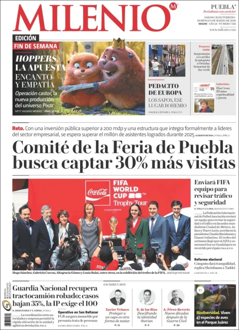 Portada de Milenio Puebla del sábado, 28 de febrero de 2026